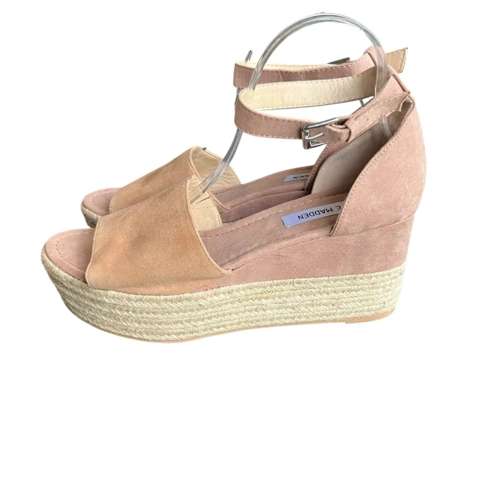 Steve Madden Apolo Espadrille Platform Wedges Sandals Size 10 Tan Suede Like New - Picture 5 of 8